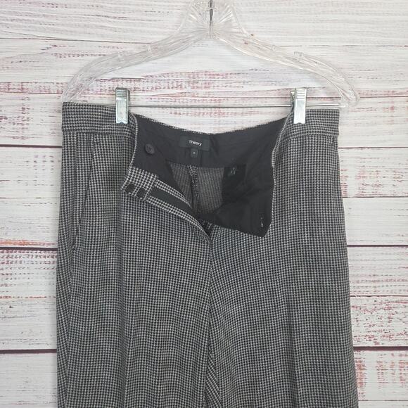 Theory Womens Houndstooth Pants 10 Black Gray Plaid Crop Trousers Academia Twee - Picture 5 of 10